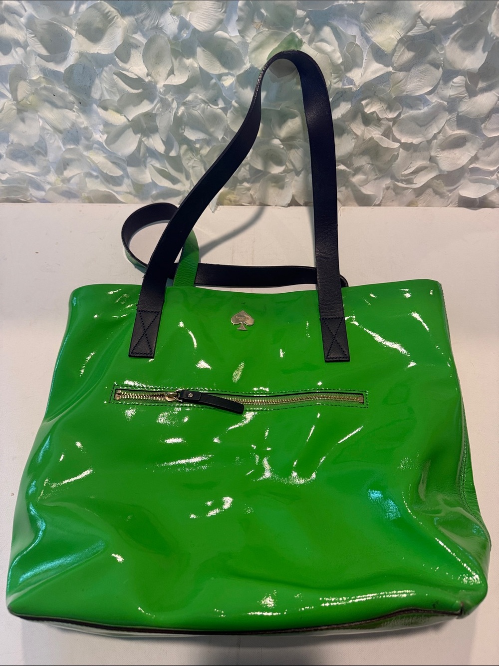 kate spade Bright Green Patent Tote with Black Straps